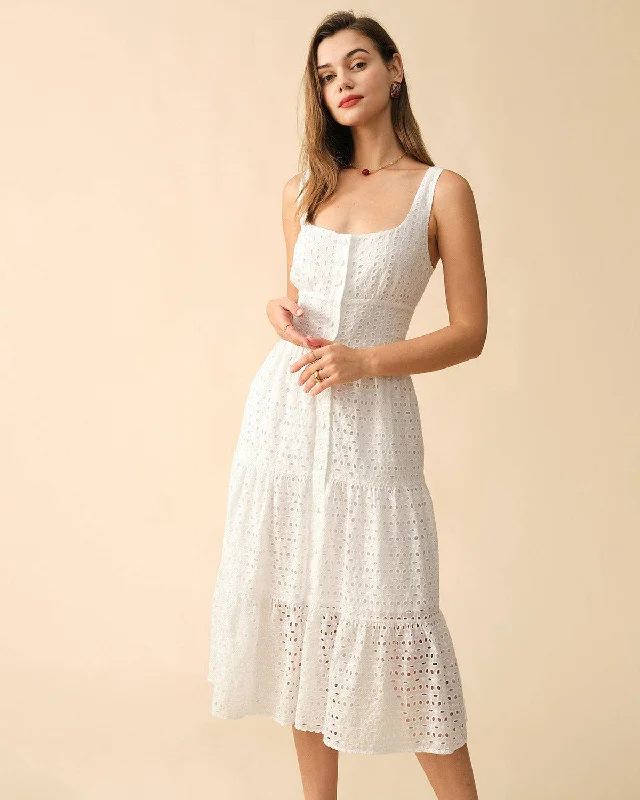 The Square Neck Tiered Hem Midi Dress Final Sale