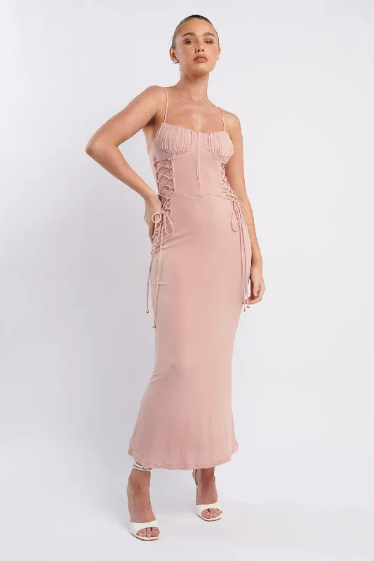 Graziella Laced Corset Midi Dress Nude Chic & Cozy Collection