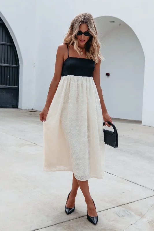 Black and Cream Floral Textured Midi Dress - FINAL SALE Flash Sale Fever