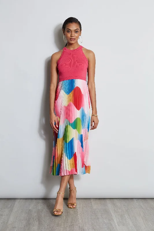 Halter Pleated Print Midi Dress Fashion Forward