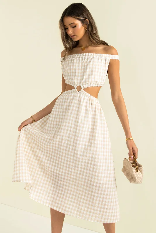 Marbella Dress / Beige Check Sophisticated Fashion