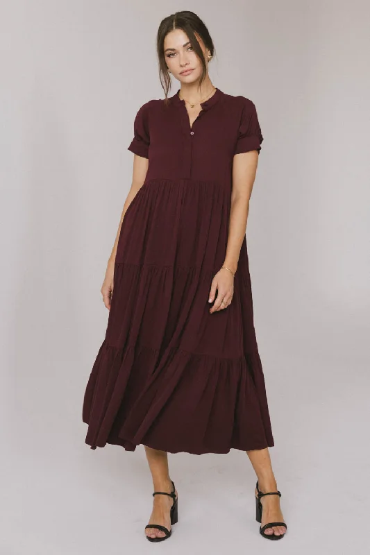 Amanda Tiered Dress in Burgundy Runway Inspired Wear