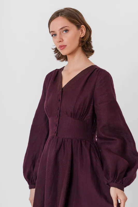 Diane Dress, Long Sleeve, Twill Linen, Royal Grape Bold Fashion