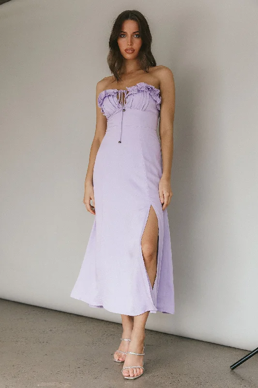 Under The Sun Tied Bust Midi Dress Lilac Hurry Before It's Gone