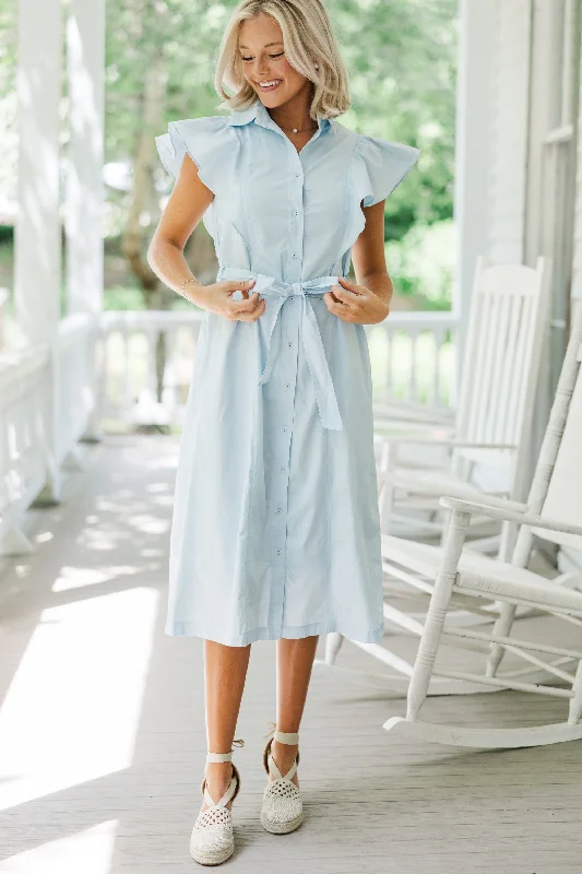 Play Through Sky Blue Button Down Midi Dress Vintage Look