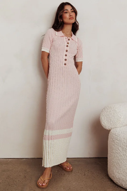 Cayla Button-Up Ribbed Knit Dress Pink Gift Ideas