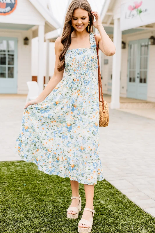 Positive Outlooks Blue Floral Midi Dress Additional Time-Limited Offers