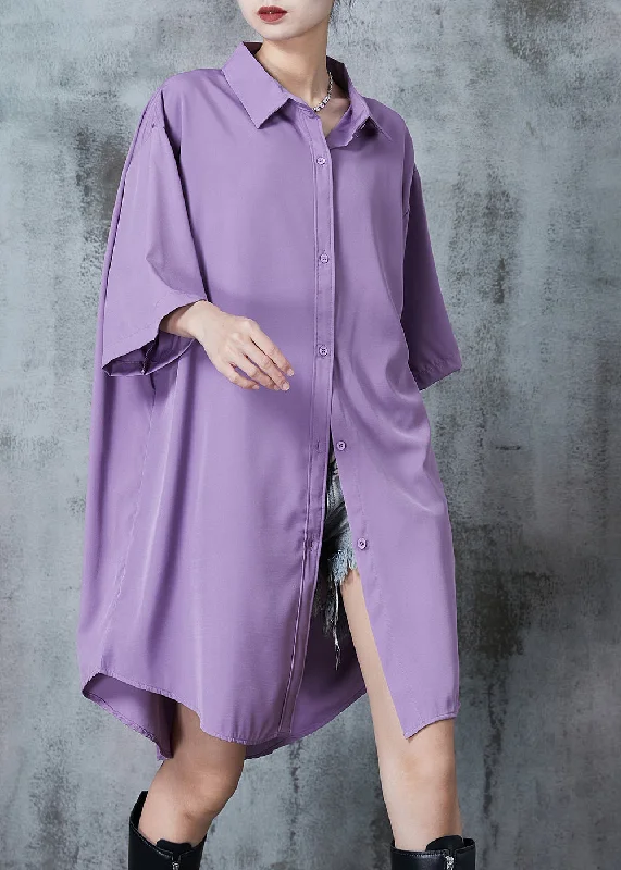 Purple Comfotable Cotton Shirt Dress Oversized Summer Absurdly Cheap Sale