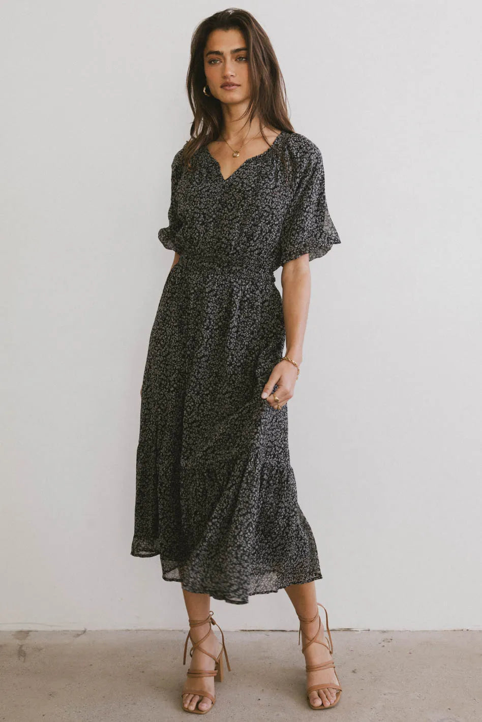 Allorah Ditsy Floral Midi Dress Clearance Event