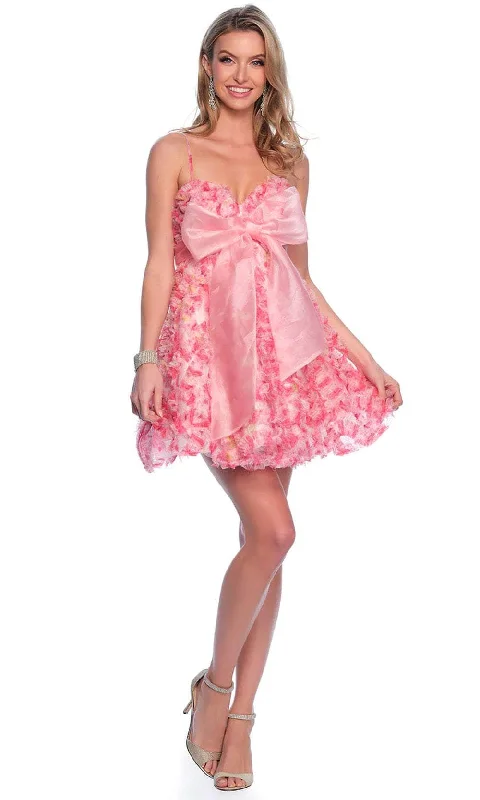 Dave & Johnny 11769 - Ruffled Floral A-Line Cocktail Dress Final Sale