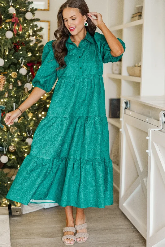 Love Found Emerald Textured Tiered Midi Dress Mega Sale