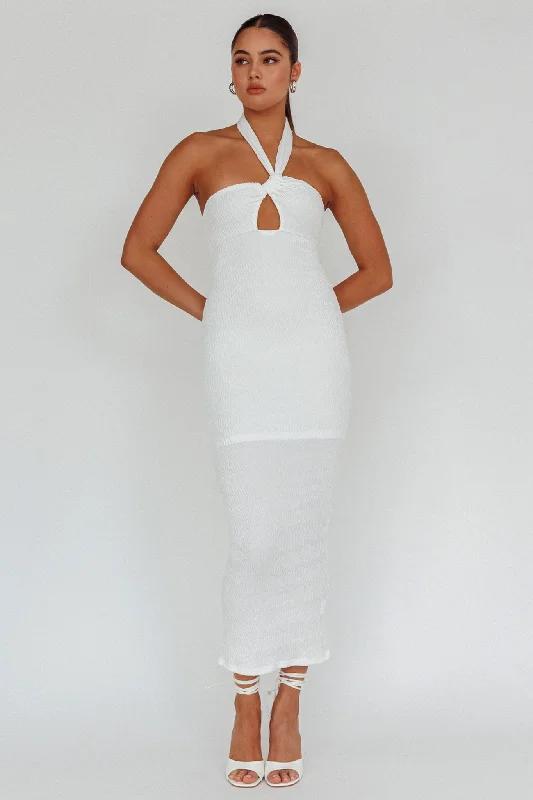 Mari Halterneck Midi Dress White End Of Month Blowout