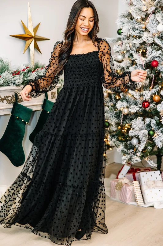 Feeling Your Best Black Polka Dot Maxi Dress Sophisticated Cut