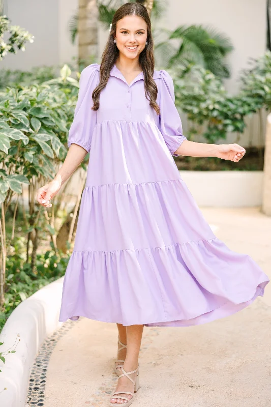 Love Found Lavender Purple Tiered Midi Dress Trendy And Individual Women's Fashion