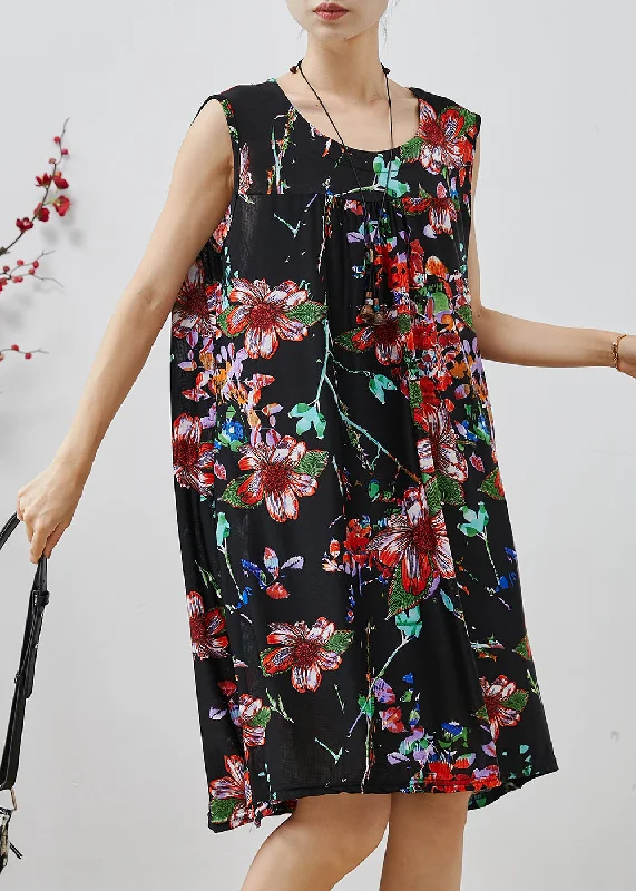 Women Black Oversized Print Cotton Mid Dress Summer Huge Discounts This Week