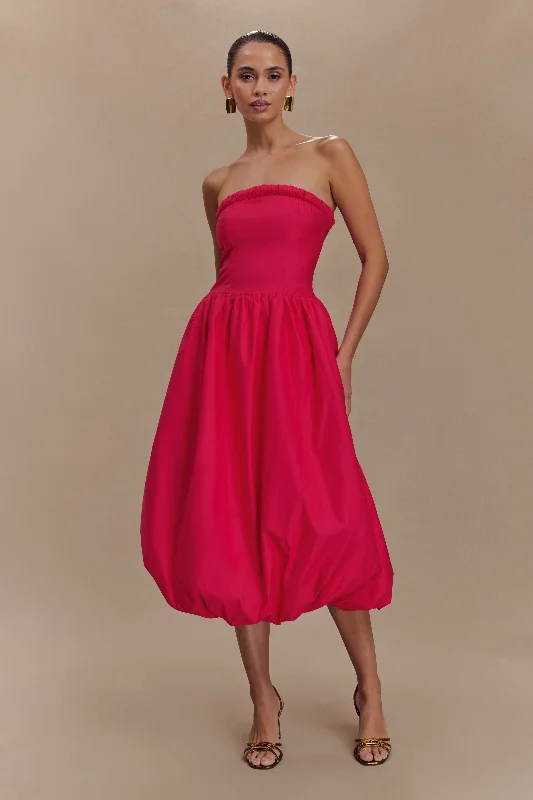 Dulce Puff Midi Dress - Raspberry Big Discounts