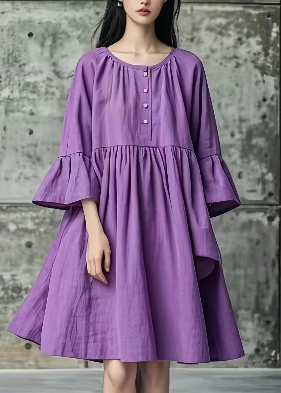 Women Purple Oversized Cotton Mid Dresses Flare Sleeve Snag Fabulous Fashion Bargains