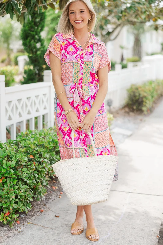 On Your Heart Pink Floral Midi Dress Trendy Pulse