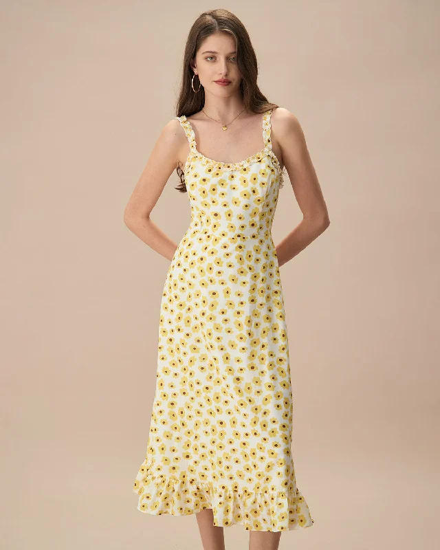 The Yellow Daisy Ruffle Slip Midi Dress Sustainable Fashion Extravaganza