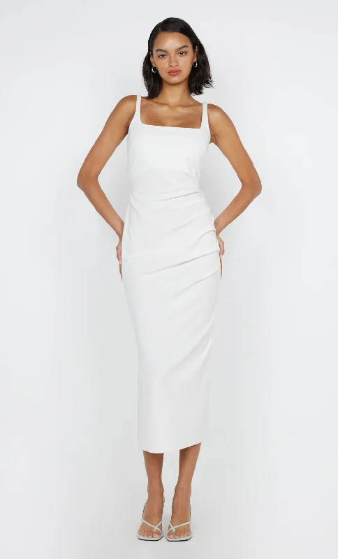 AVELINE TUCK MIDI DRESS - WHITE Evening Elegance