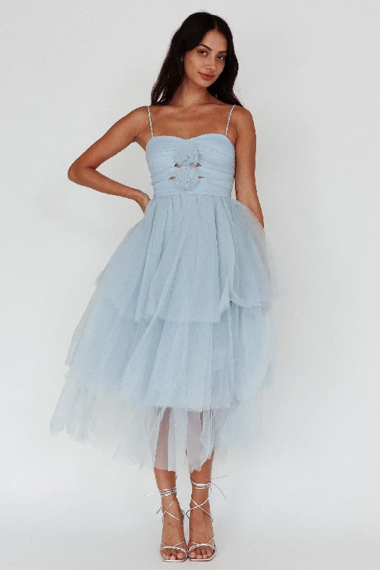 Seraphina Rose Bodice Tulle Midi Dress Baby Blue Summer Fashion