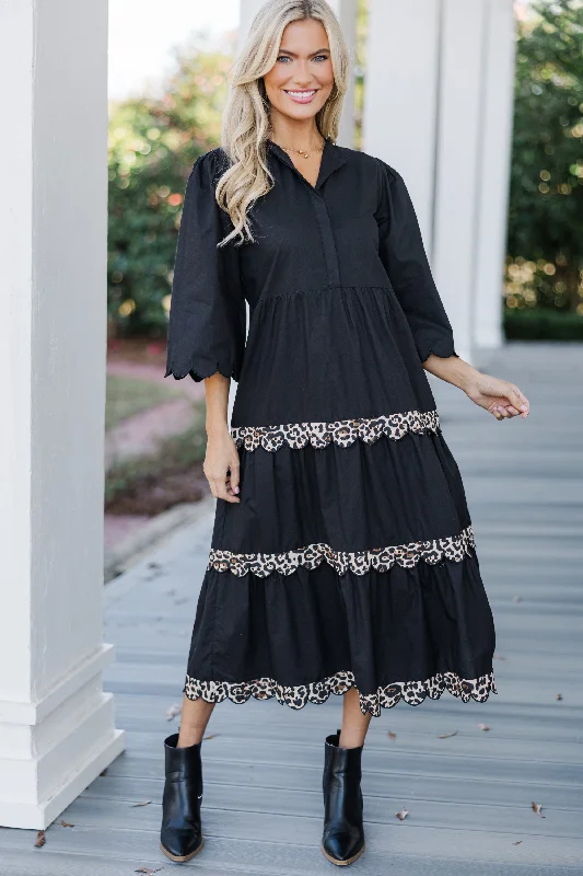 Perfectly Paired Black Leopard Midi Dress Enjoy Discount