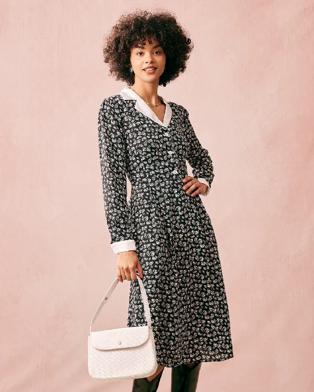 The Collared Patchwork Long Sleeve Midi Dress Fast Fashion Favorites