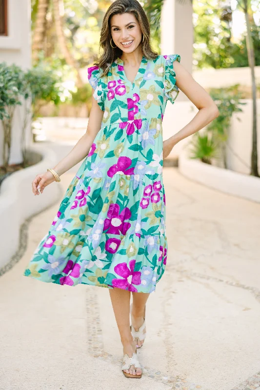 Created Beauty Sage Green Floral Midi Dress Charming Silhouette