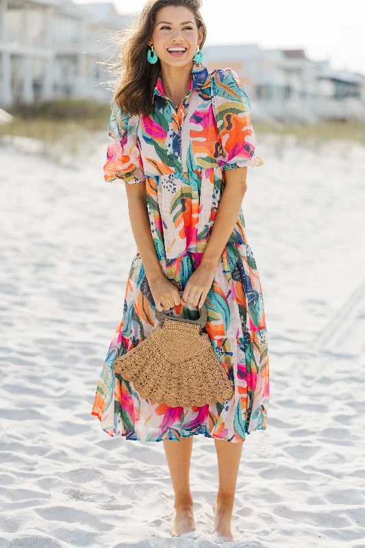 Looking For Fun Multi-Colored Tropical Midi Dress Shop Our Looks