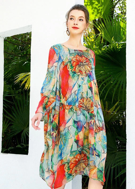 Bohemian Red Oversized Print Chiffon Beach Dress Summer Stylish Looks