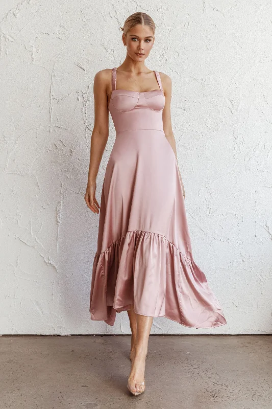 Belle De Jour Flounce Hem Midi Dress Blush Designer Wear On Sale