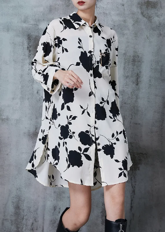 Apricot Print Cotton Shirt Dress Oversized Summer Trend Setting Wardrobe