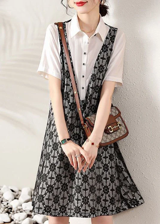 Fashion Peter Pan Collar False Two Pieces Cotton Shirts Dresses Summer Special Occasion Wear