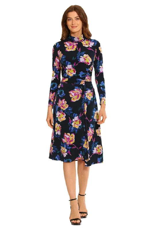 Maggy London G5915M - Floral Print High Neck Casual Dress Seasonal Fashion