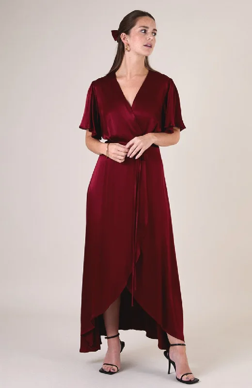 Florence Waterfall Dress in Chianti Satin Playful Elegance