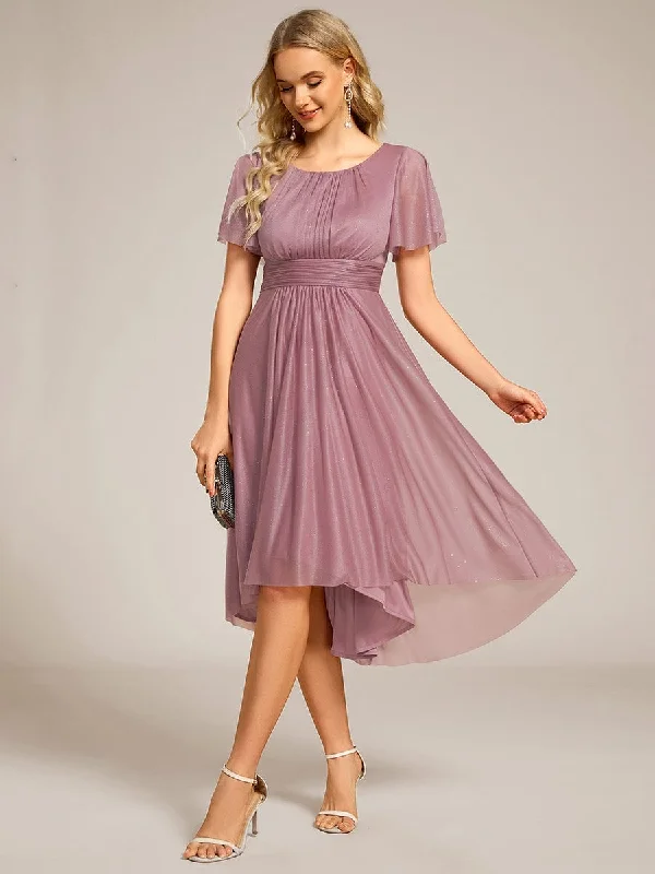 Glitter Short Sleeves Round Neck Midi Formal Dress Summer Essentials