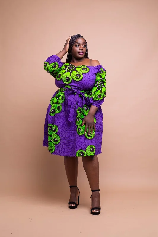 Sewa Ankara Midi Dress | Purple and Green African Print Chic & Cozy Collection