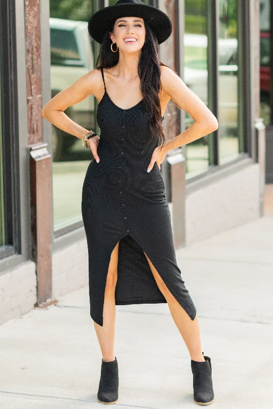 Whatever It's Like Black Ribbed Midi Dress Fashion Sale