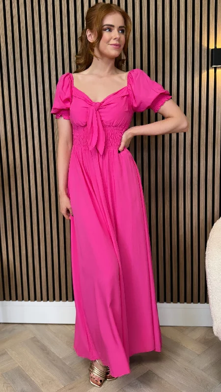 Dominique Pink Tie Detail Midi Dress Luxe Layering