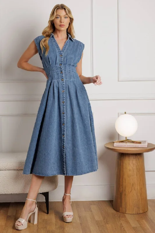 Penelope Denim Midi Dress Odd Size Clearance Sale