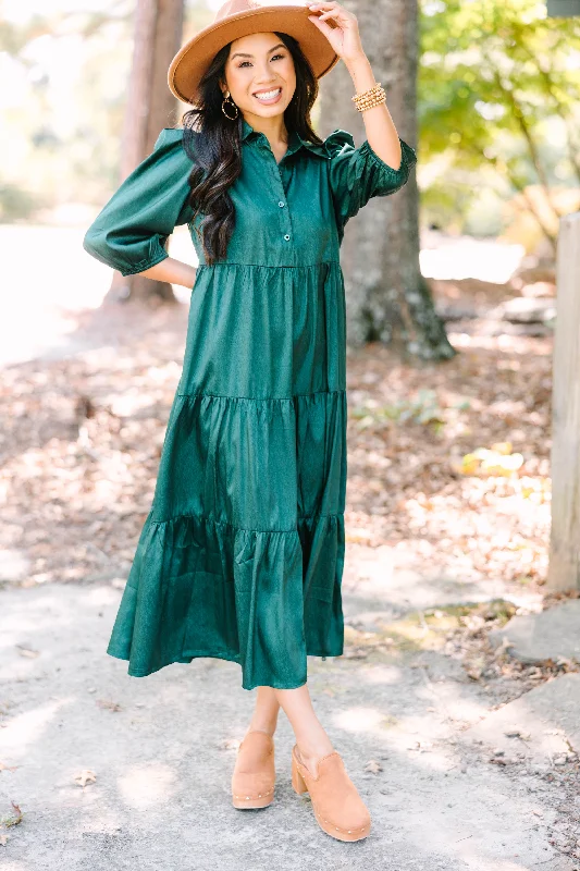 All The Love Hunter Green Satin Midi Dress Evening Looks