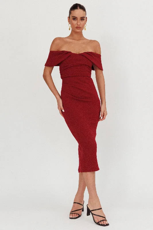 Lillianne Off-Shoulder Midi Dress Wine Fashion Sale