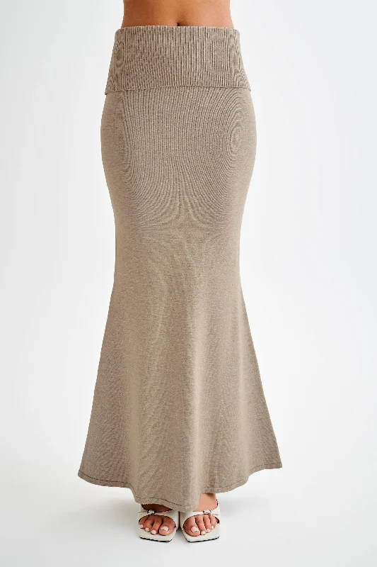 Karlie Knit Maxi Skirt With Ribbed Waist - Taupe Marle Exclusive Discount