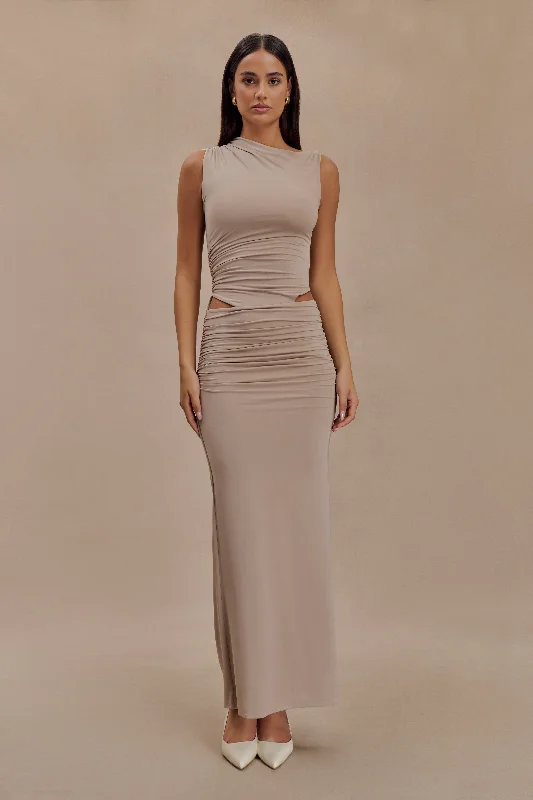 Kaia Slinky Cut Out Maxi Dress - Taupe Trend Alert