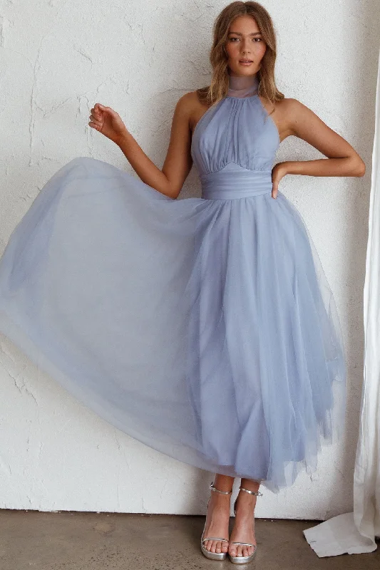 Andria Halterneck Tulle Midi Dress Blue Mid - Week Surprise