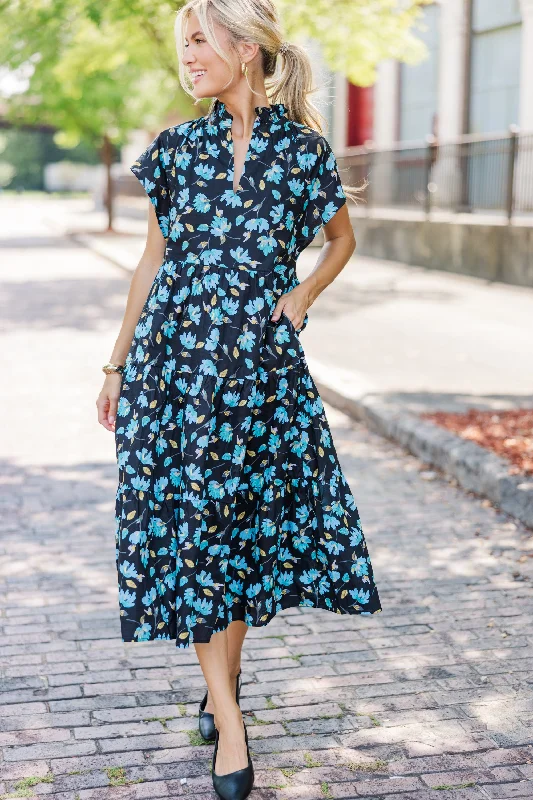 In Your Dreams Black Floral Midi Dress Elegant Ensemble