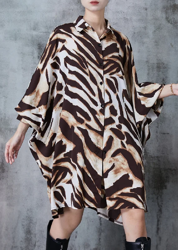 Plus Size Oversized Leopard Print Chiffon Long Shirts Batwing Sleeve Big Savings On Rustic Countryside Styles