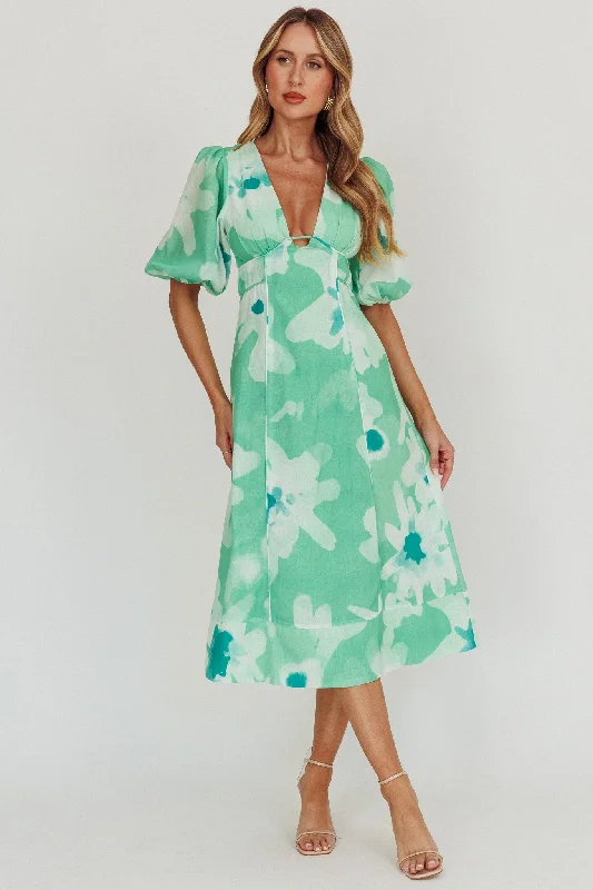 Elias Puff Sleeve Midi Dress Green Fashion Forward