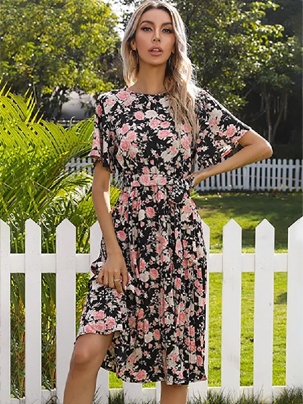 Margaret Floral Ruffle Sleeve Midi Dress Comfortable Chic