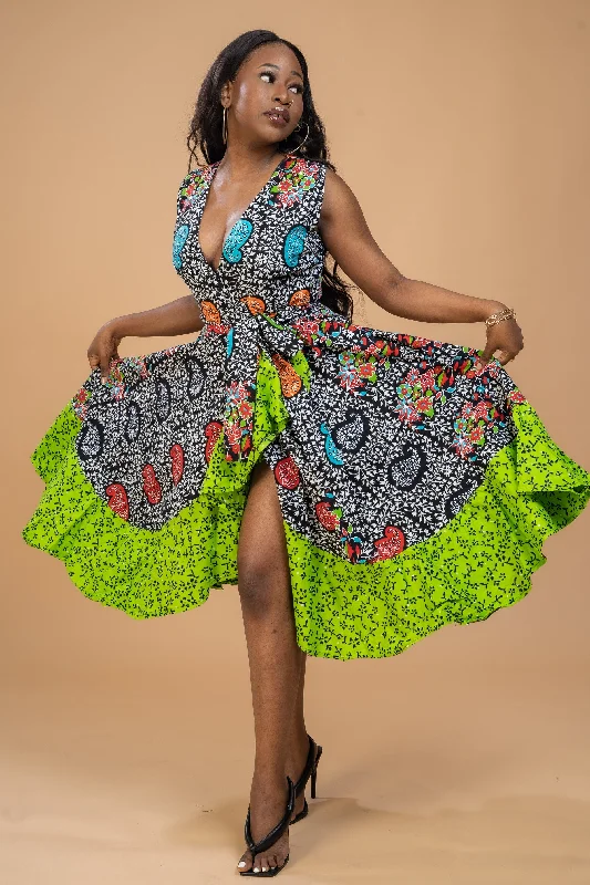 Bunmi Ankara Wrap Dress | Green African Print Limited Stock